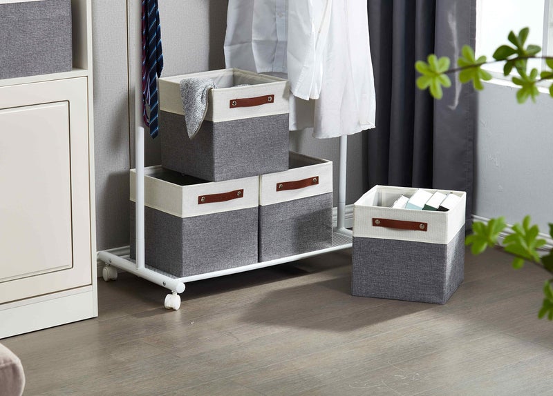 DECOMOMO Fabric Cube Storage Bins - Storage Baskets for Shelves, Cube Storage Organizer for Kallax and Cubbies (Grey & White, 11 inch Cube) - 4 Pack - Image 5